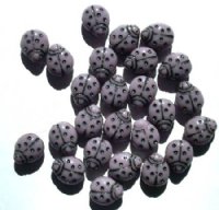 25 14mm Opaque Lavender Ladybug Glass Beads